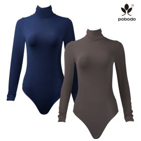 Round Neck Long Sleeved Brushed Warm Jumpsuit (Option: Tibetan blue x coffee color-Xl)